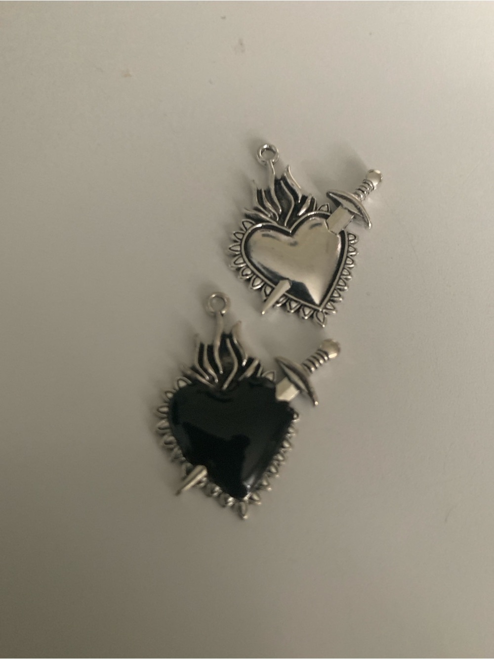 Silver Sacred Heart Dagger Pendant Necklace Charm - Black & Silver